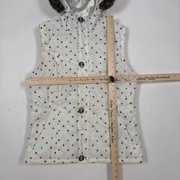 Burton DryRide‎ Sly Puffer Vest Women’s Size Large White Polka Dot Faux Fur Hood - Picture 8 of 10